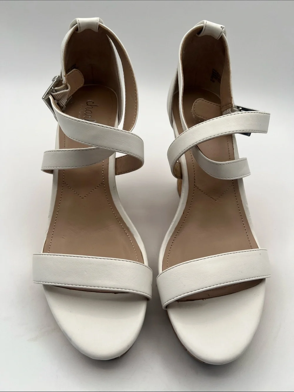 Charles by Charles David White Cork Wedge Sandals Women’s 9.5 M Ankle Strap